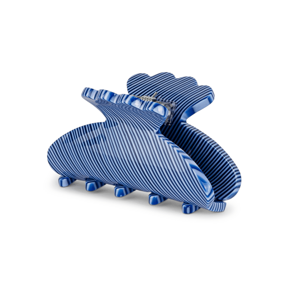 Helle Pretty Autumn Mini hårklemme i blå og hvid med stribet mønster.