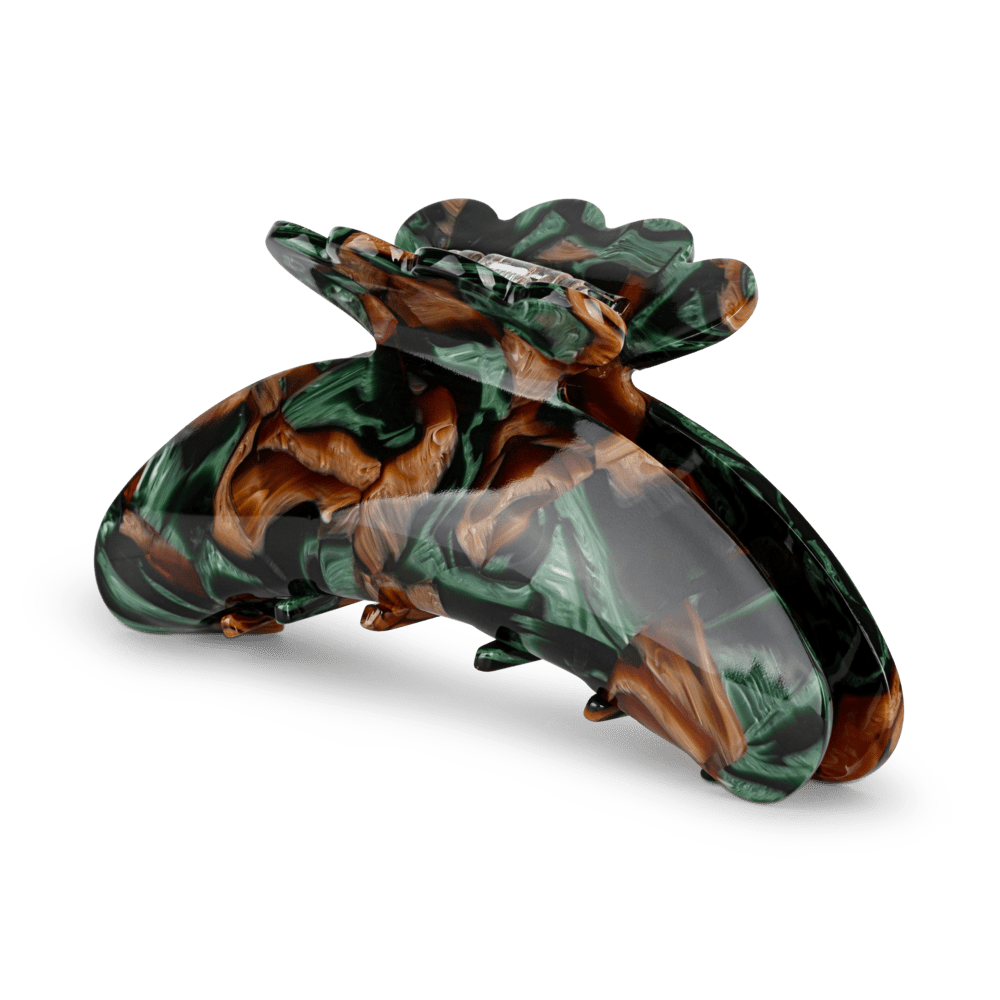 Stor hårklemme i grønne og brune marmorfarver – Helle Pretty Autumn Big fra SUI AVA