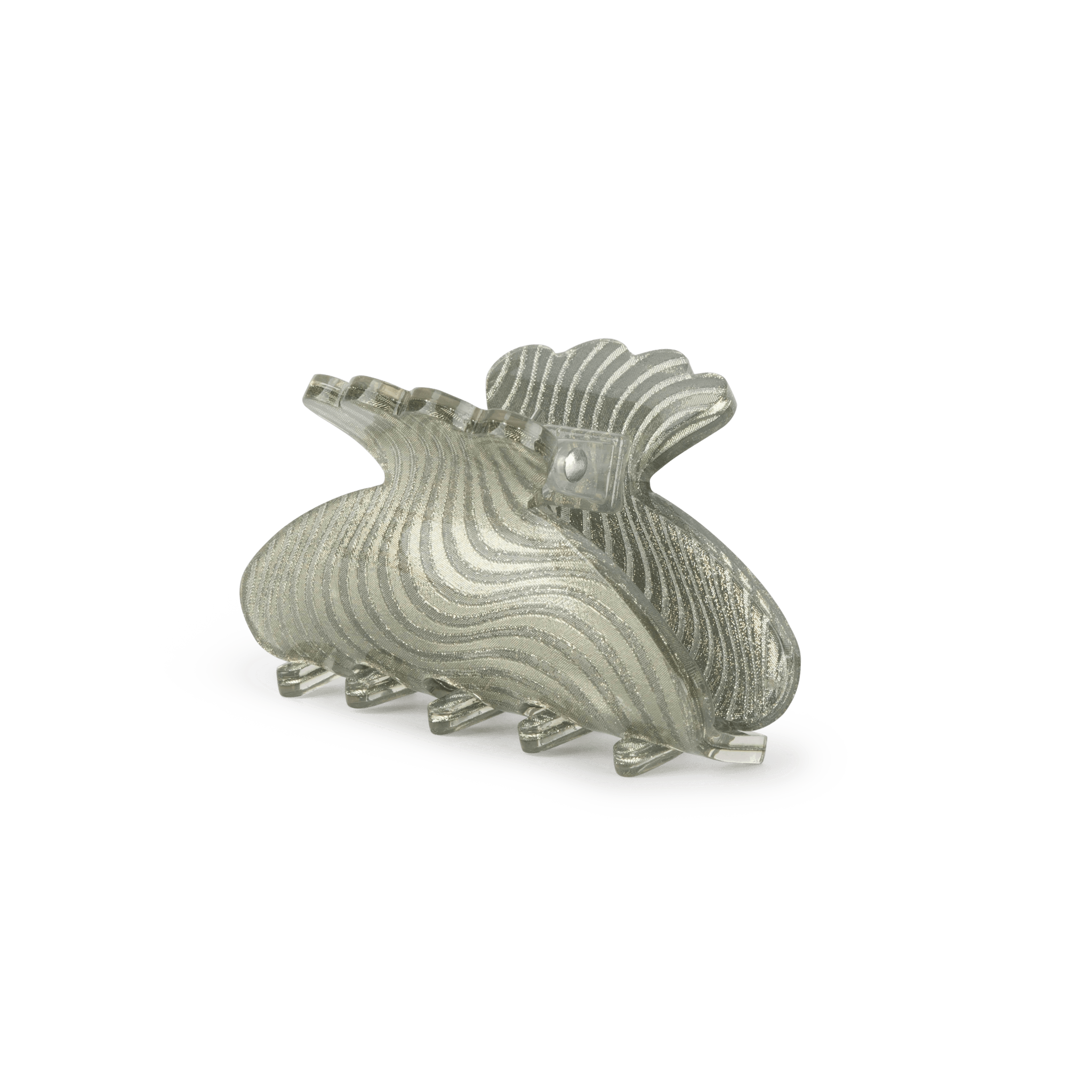 Helle Sprightly Mini hårklemme i sølv med glitrende bølgede striber.