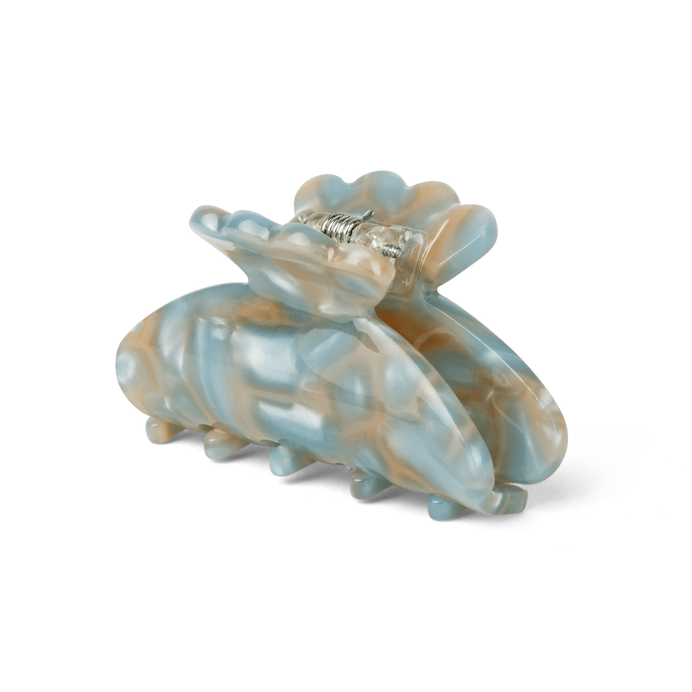 Helle Cloudy Mini – Lille hårklemme i marmoreret blå og beige design