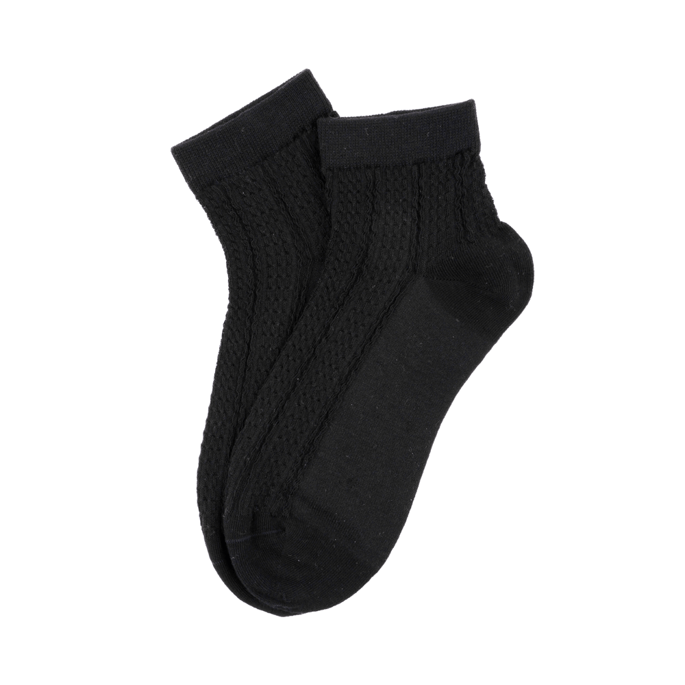 Sorte Sofie Ankle Socks med strukturstrik og ribkant.