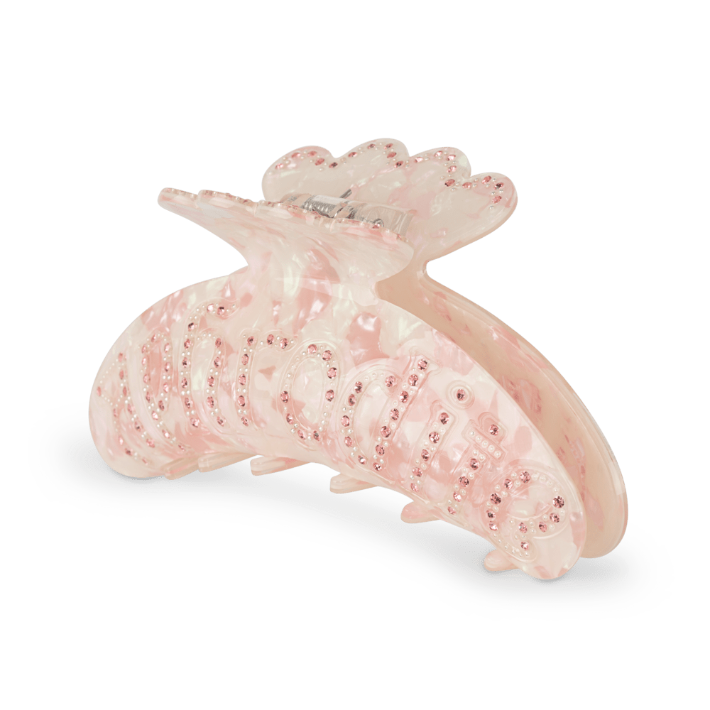 Stor hårklemme i perlemor med rosa rhinsten og teksten “Aphrodite” – Helle Mother of Pearl Big fra SUI AVA.