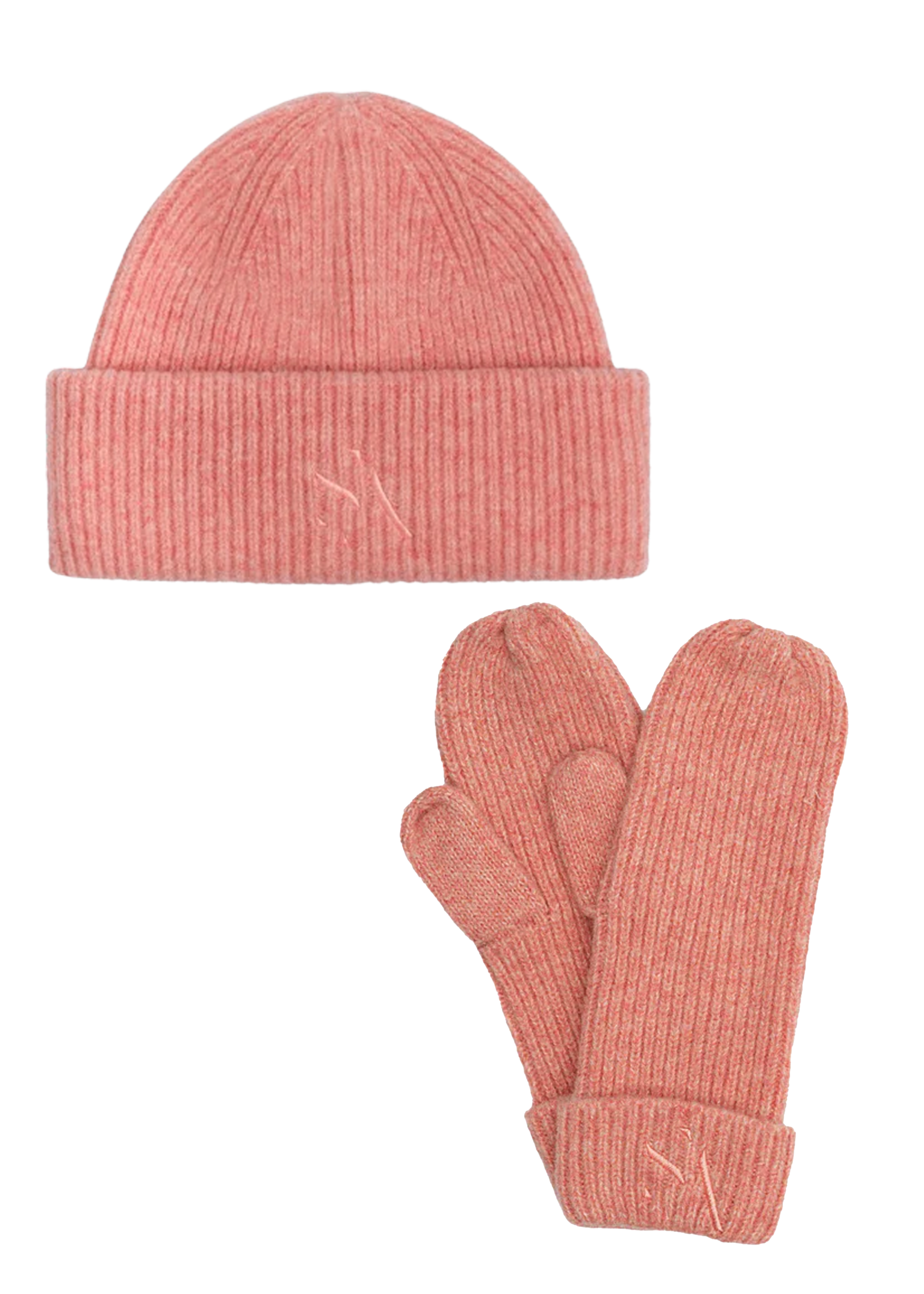 Ribstrikket hue og vanter i pink fra SUI AVA – Signe Set Pink