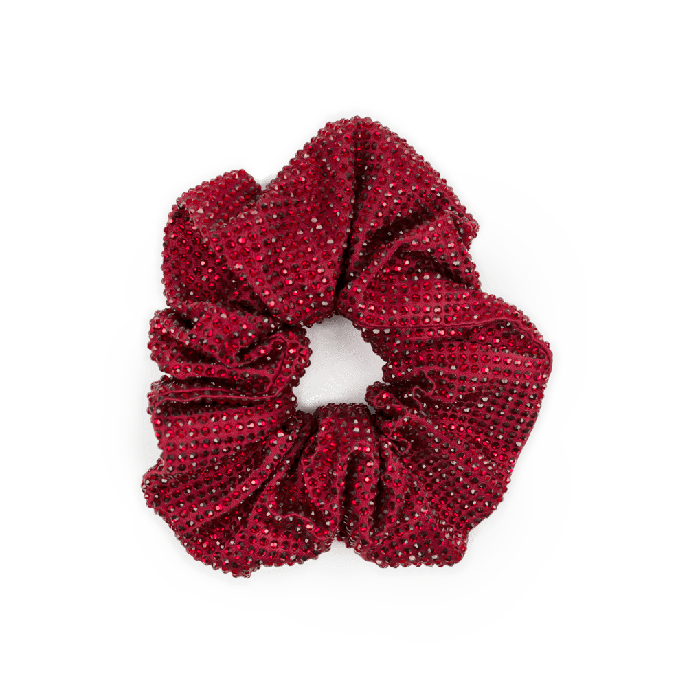 Kelly Crystal Scrunchie i bordeaux – Skinnende scrunchie med krystaldetaljer.