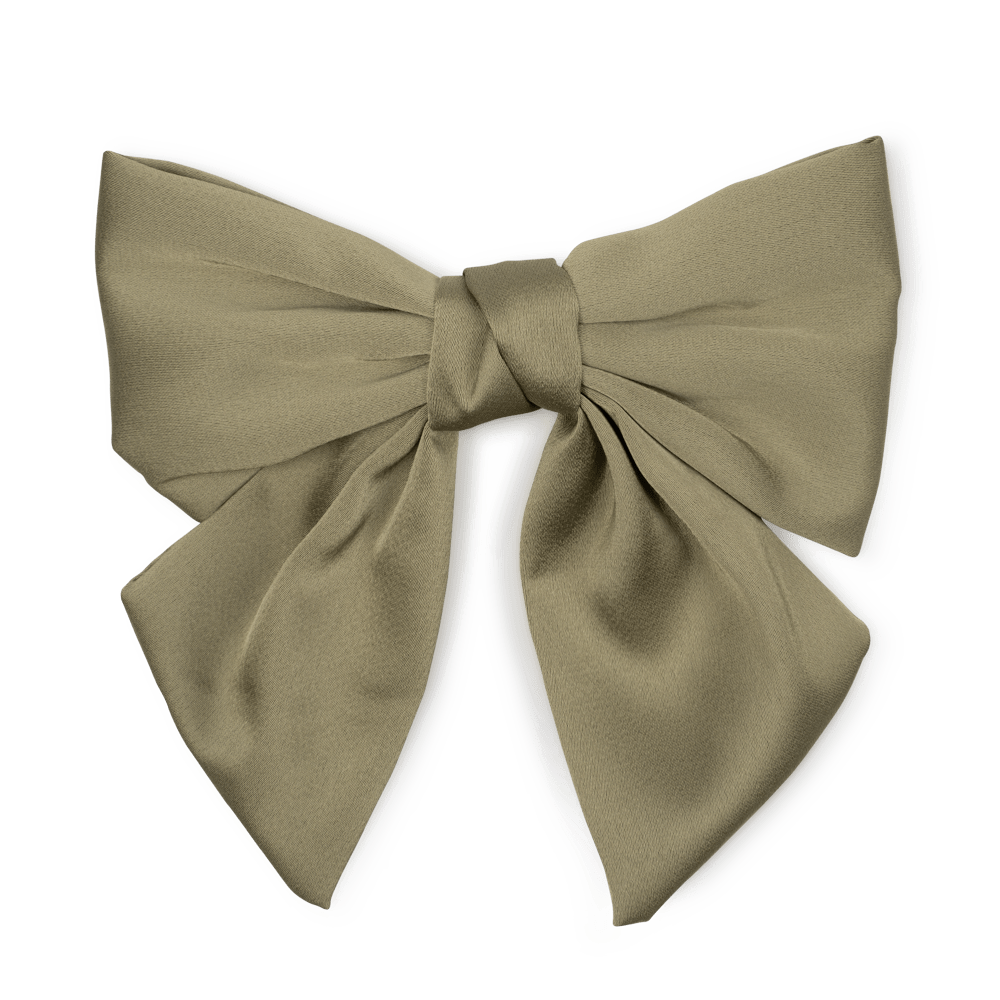 Olivengrøn satin-hårsløjfe med brede bånd – Smooth Bow fra SUI AVA