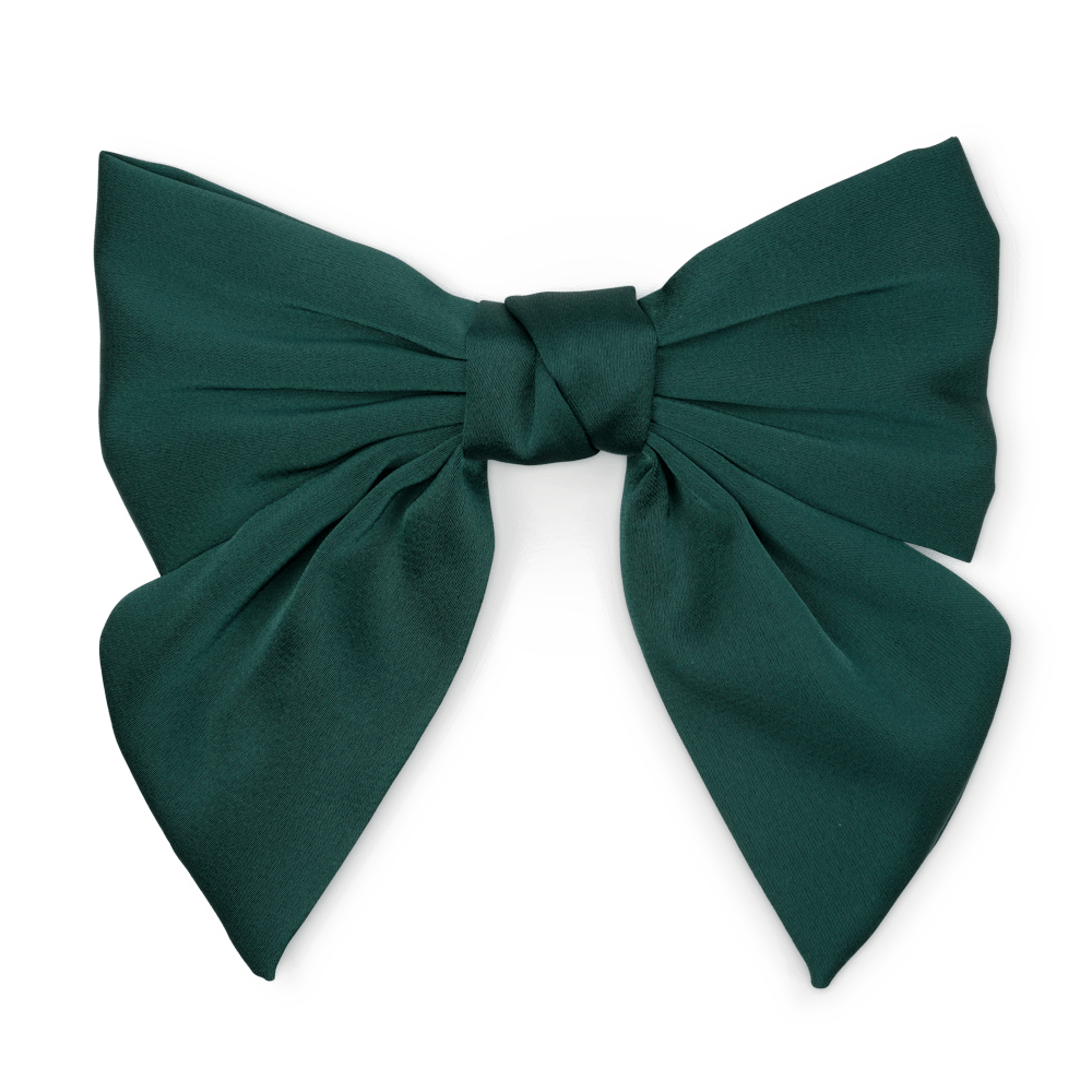Mørkegrøn hårsløjfe i satin med klassisk design og spænde – Smooth Bow fra SUI AVA