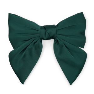 Mørkegrøn hårsløjfe i satin med klassisk design og spænde – Smooth Bow fra SUI AVA