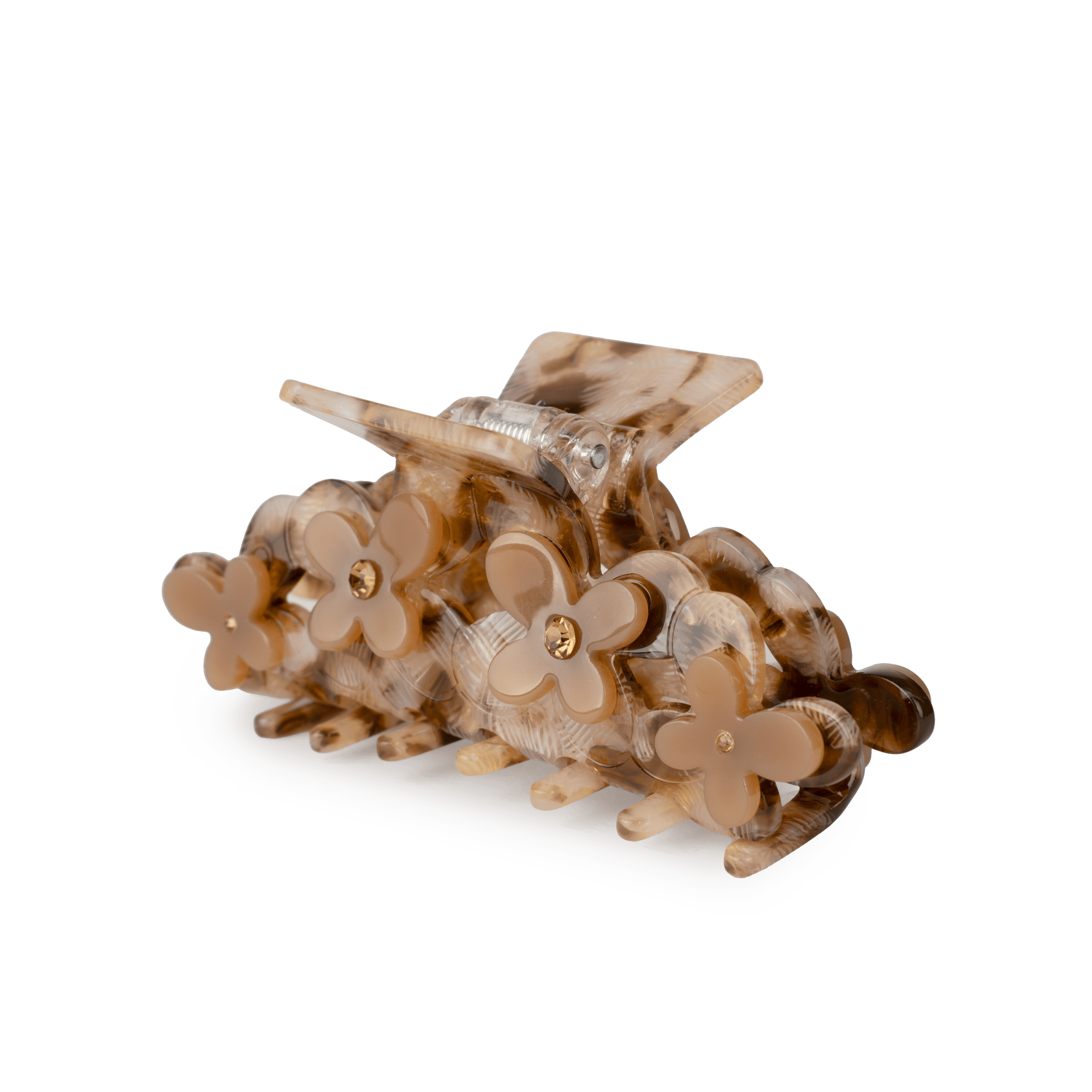 Pretty Blossom Middle fra SUI AVA – mellemstor hårklemme i en smuk brun nuance med et elegant blomsterdesign, perfekt til at tilføje et naturligt og sofistikeret touch til dine frisurer.