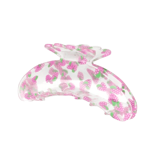 Helle Fruit Biggest – Stor hårklemme med gennemsigtigt design og lilla vindrueprint