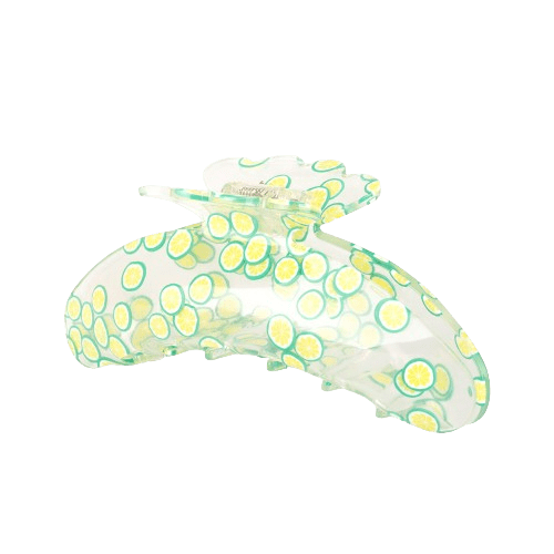 Helle Fruit Biggest – Stor hårklemme med citronmønster og transparent base