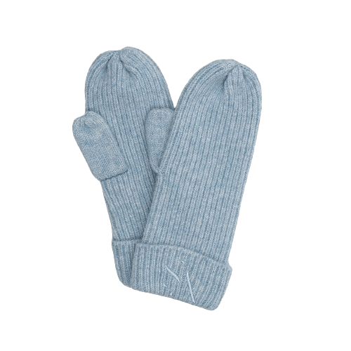 Signe Mittens – lyseblå strikkede vanter med rib og logo fra SUI AVA
