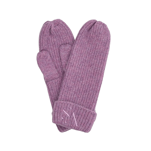 Signe Mittens – lilla ribstrikkede vanter med SUI AVA-logo