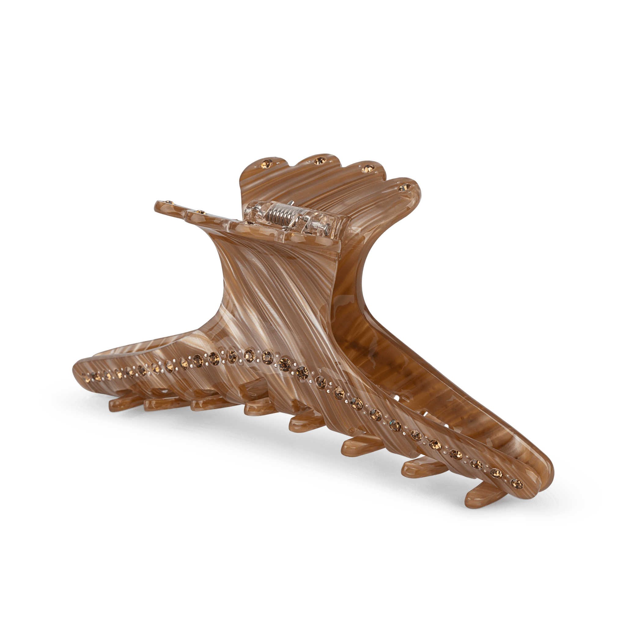 Helen Healing Clip Biggest – stor brun hårklemme med gyldne rhinsten fra SUI AVA