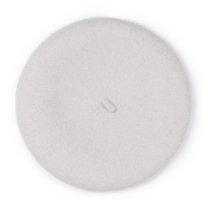 Lys grå baret i uld med klassisk form og lille stilk på toppen – fra SUI AVA