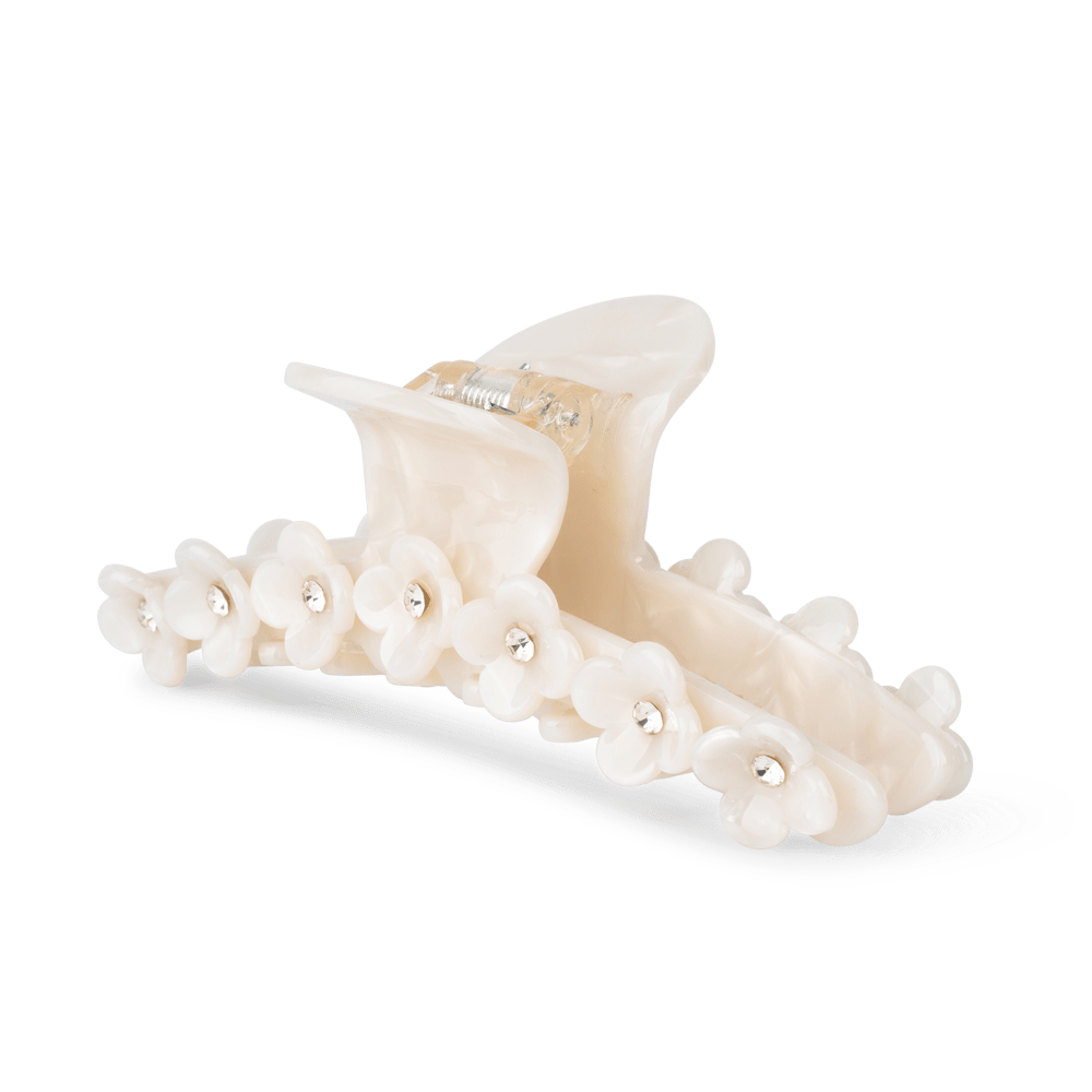 Bright Flower Clip i hvid – elegant hårklemme med små blomster og rhinsten, perfekt til at tilføje et feminint touch til din frisure.
