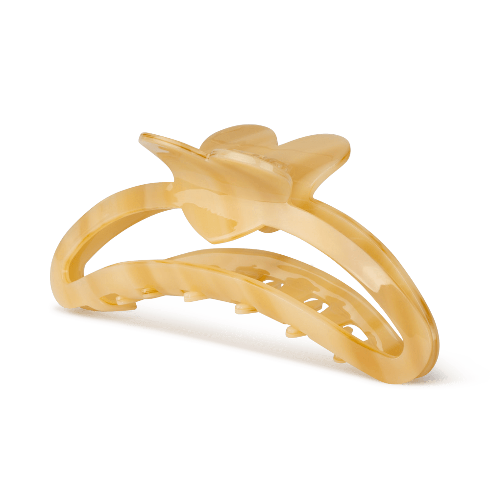 Stor gul hårklemme med åben form og buet design – Open Heart Biggest