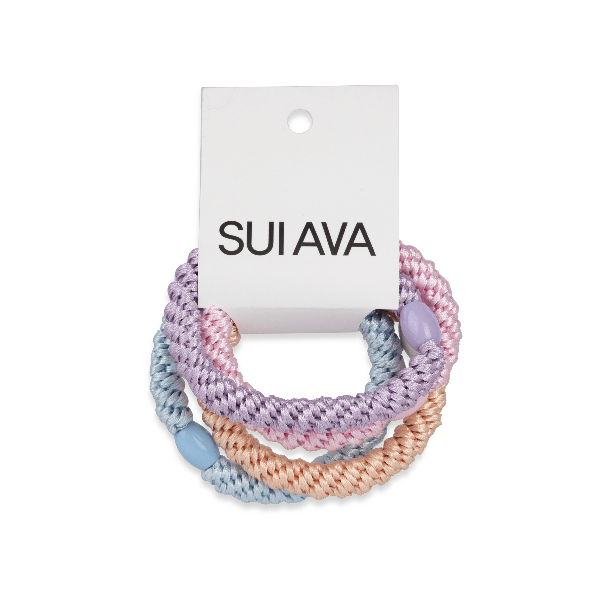 4-Pack Basic Essentials Elastics – sæt med fire hårelastikker i lyselilla, lyseorange, lyseblå og lyserød. Skånsomme og perfekte til alle frisurer.