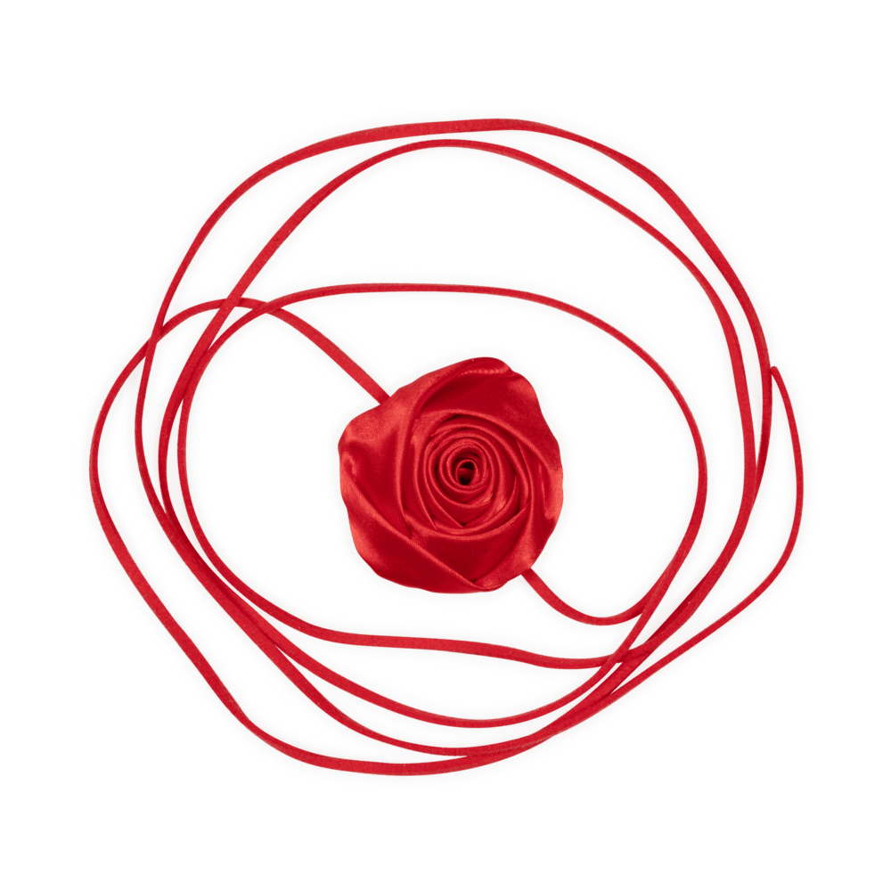 Rød satinrose med lange bånd – La Mia Rosa