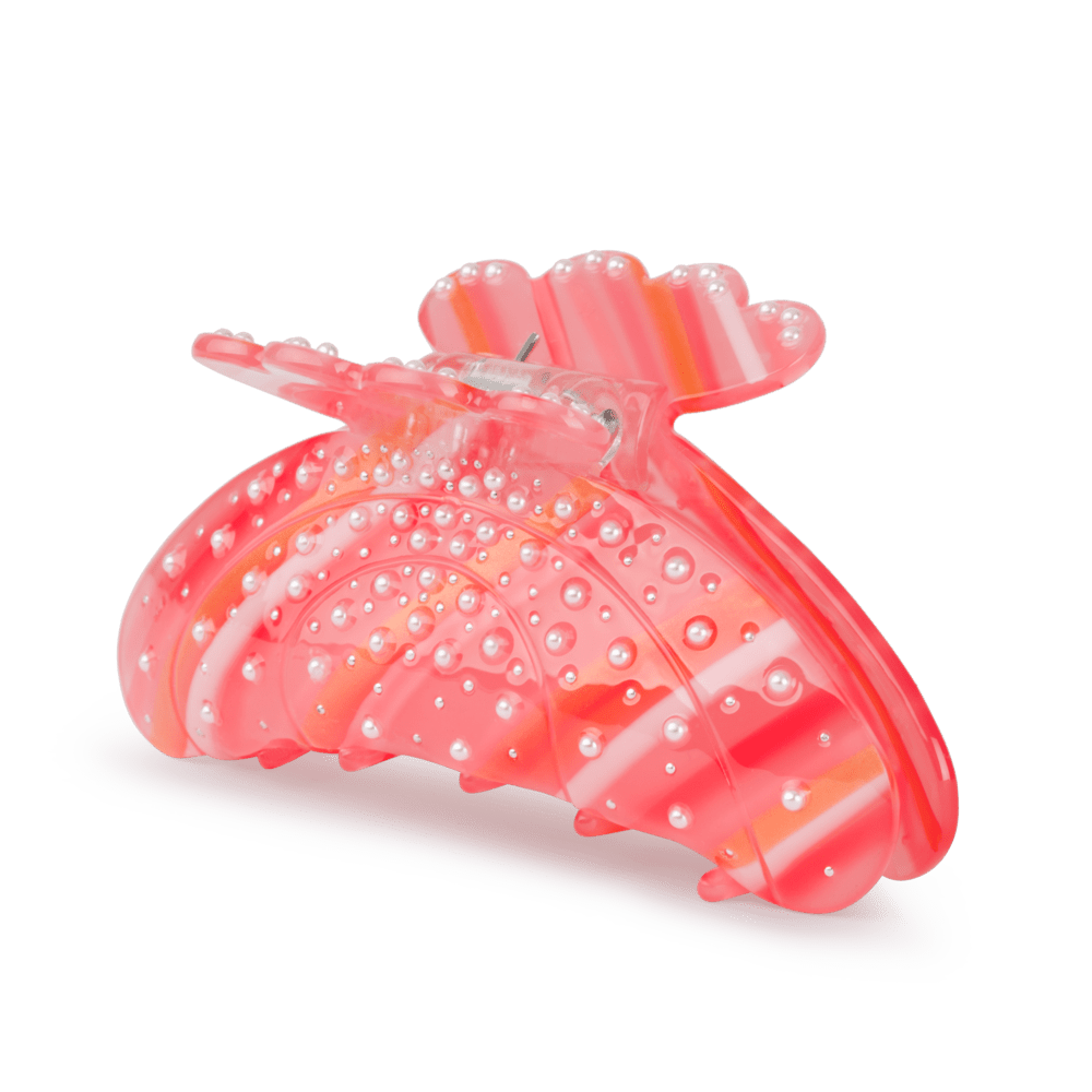 Helle Ocean Air Middle hårklemme i pink og rød med perler.